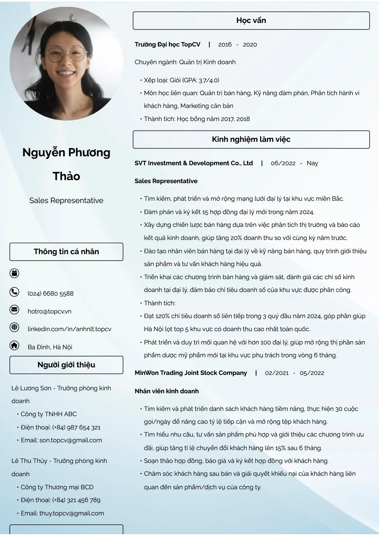 Mẫu CV Sales Representative style Đam mê