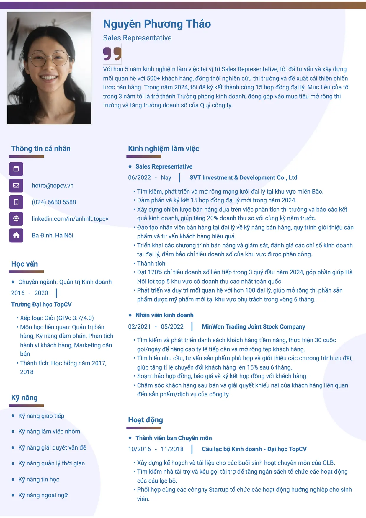 Mẫu CV Sales Representative style Gradient 1