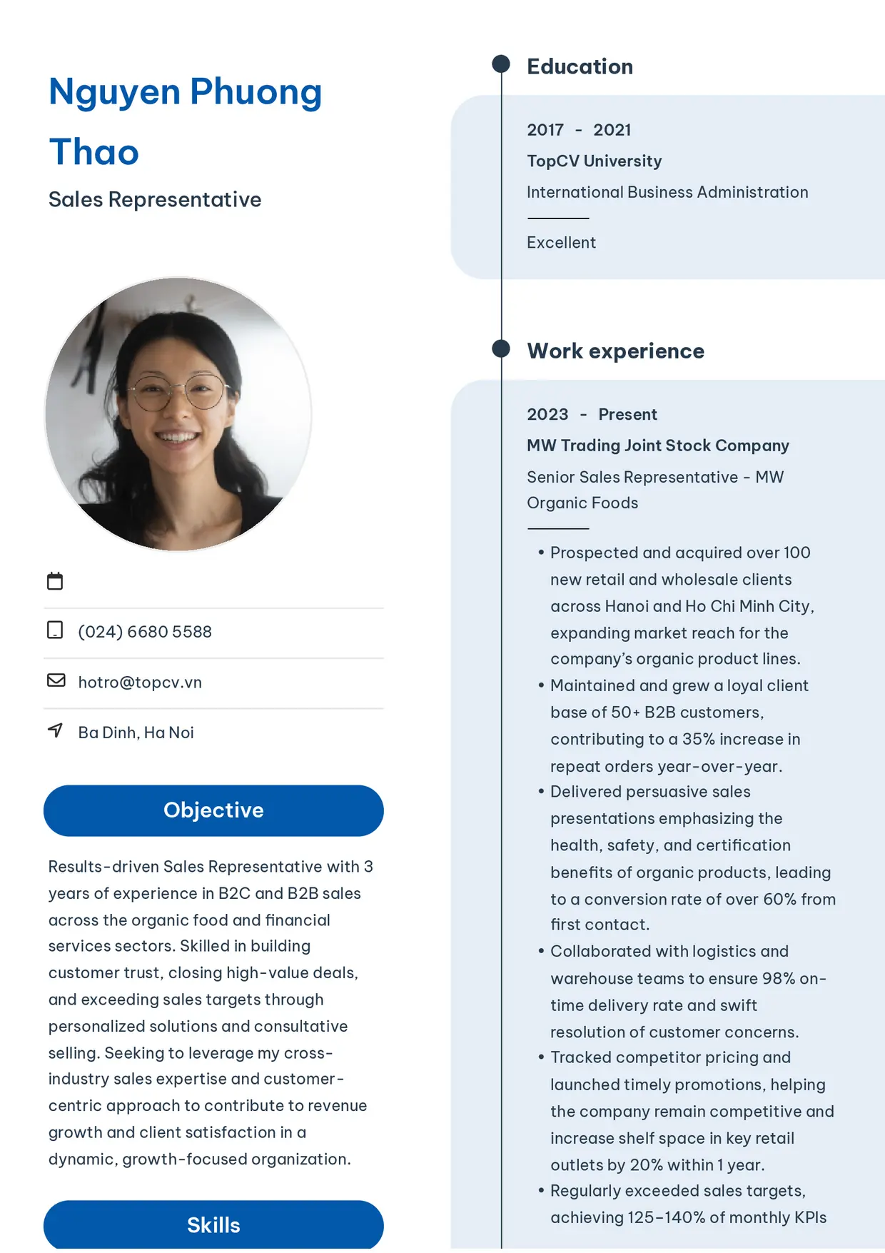 Mẫu CV xin việc Sales Representative style Sinh viên 3