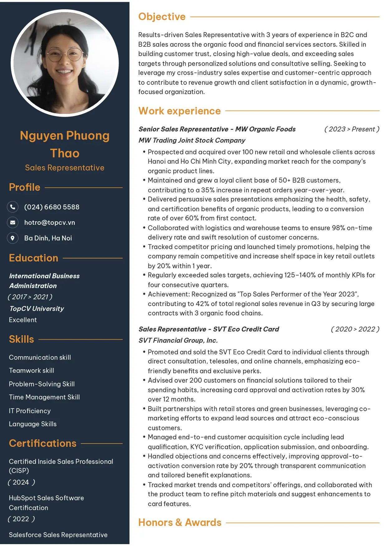 Mẫu CV xin việc Sales Representative style Tham vọng 1