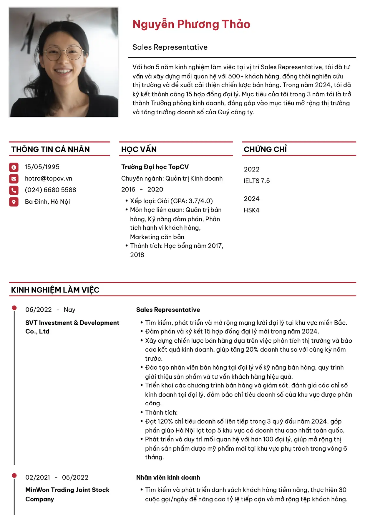 Mẫu CV Sales Representative style Thanh lịch