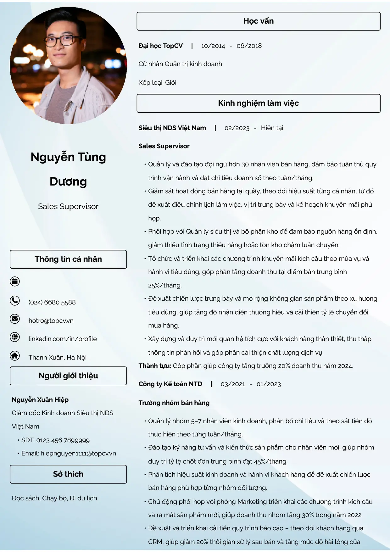 Mẫu CV xin việc Sales Supervisor style Đam mê