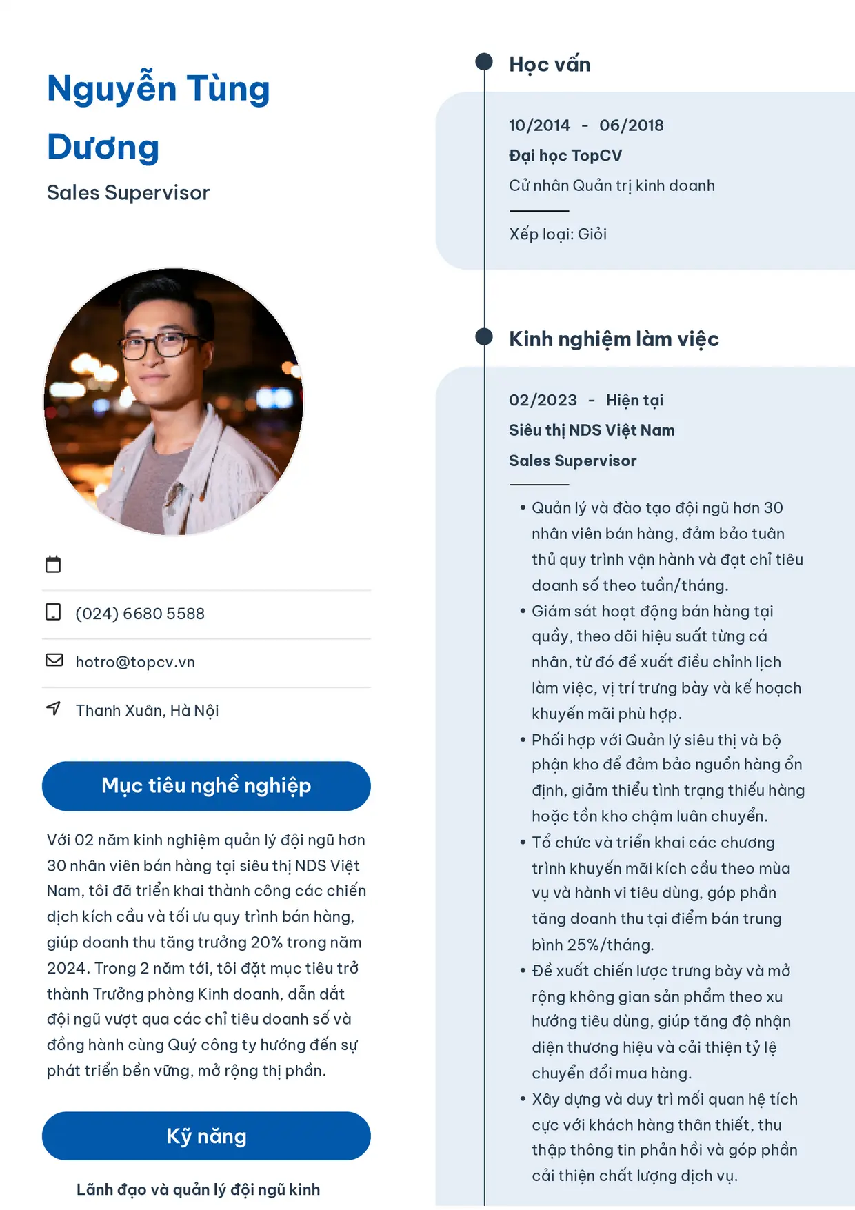 Mẫu CV xin việc Sales Supervisor style Sinh viên 3