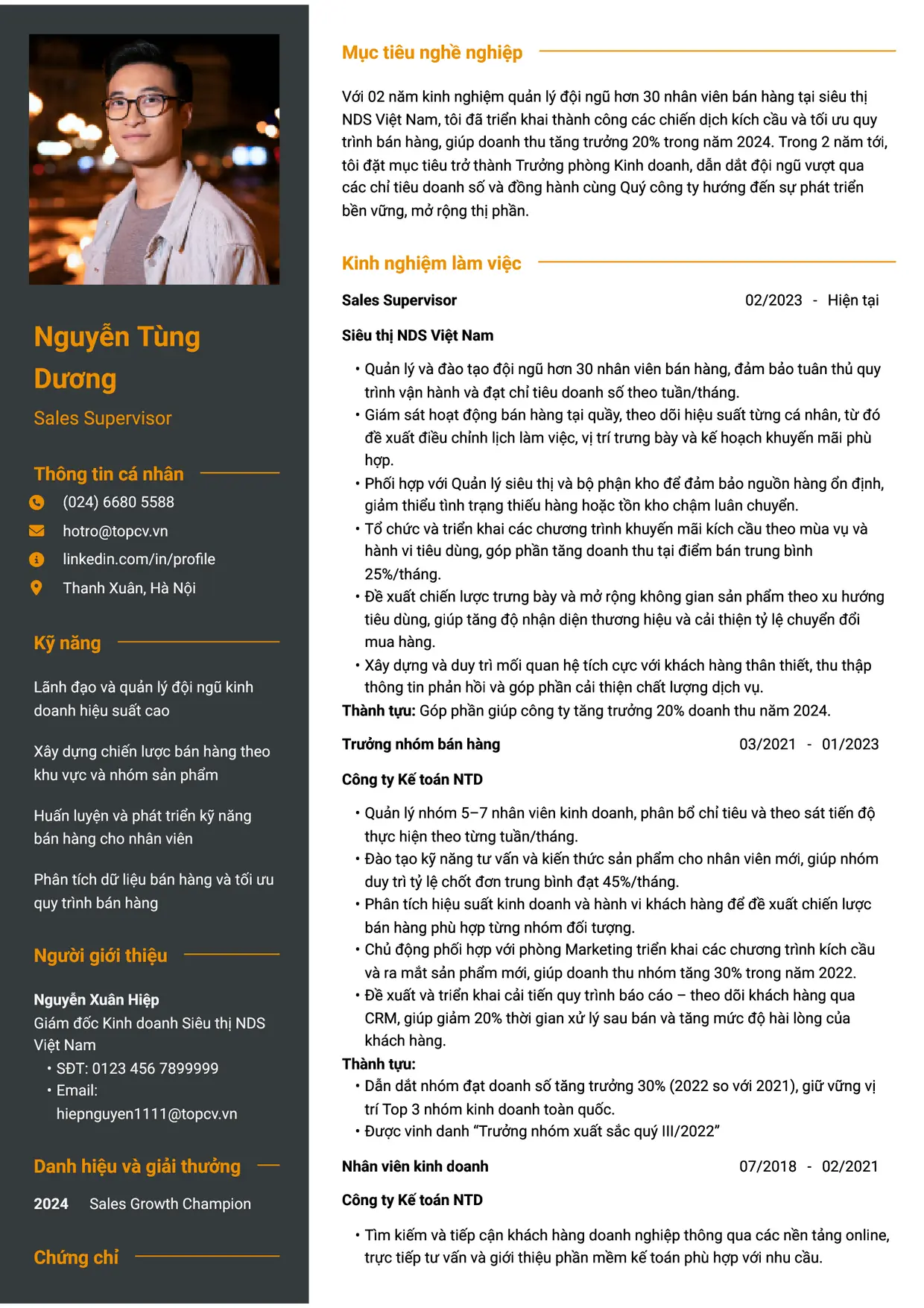Mẫu CV xin việc Sales Supervisor style Tham vọng