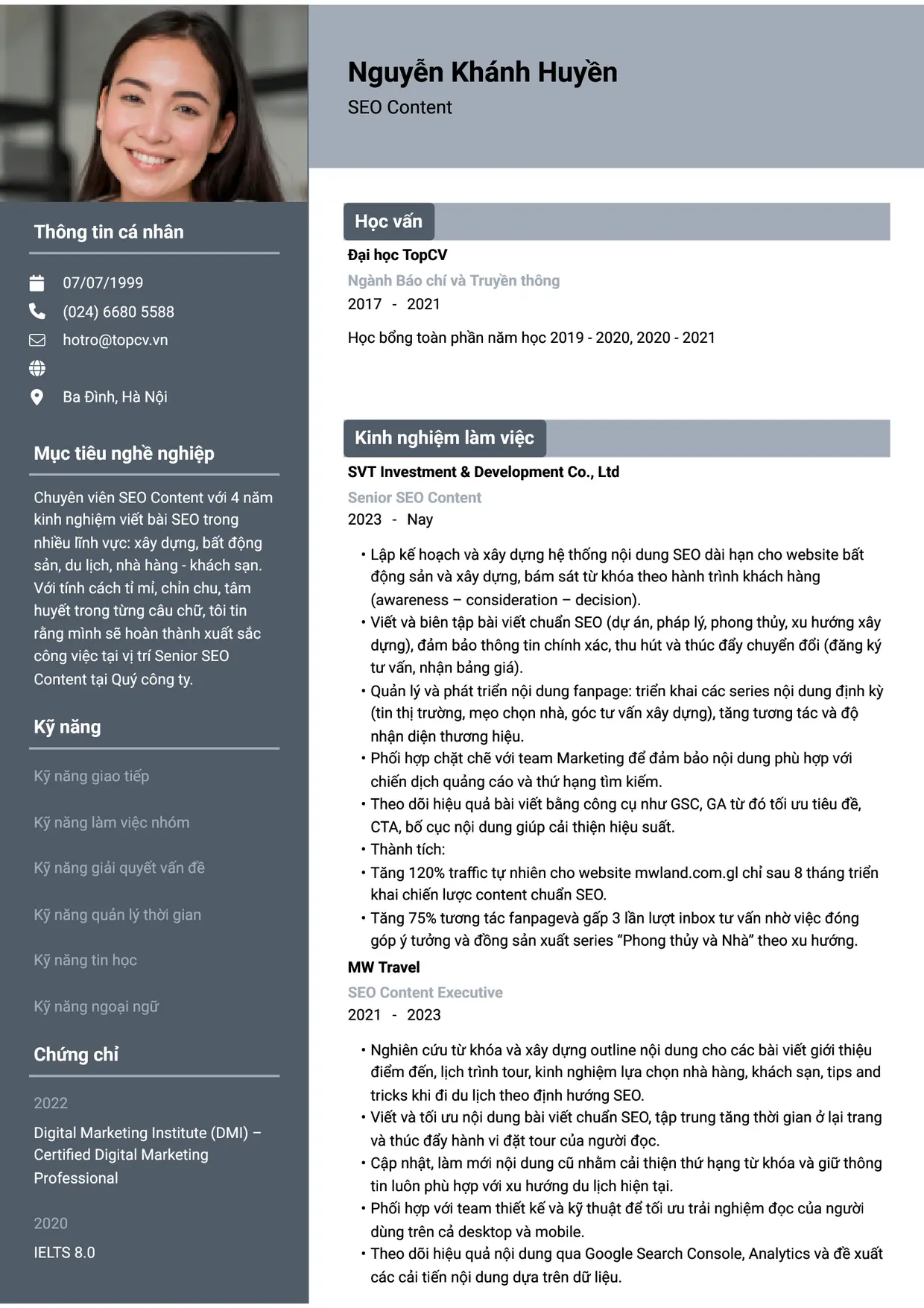 Mẫu CV SEO Content style Basic 1