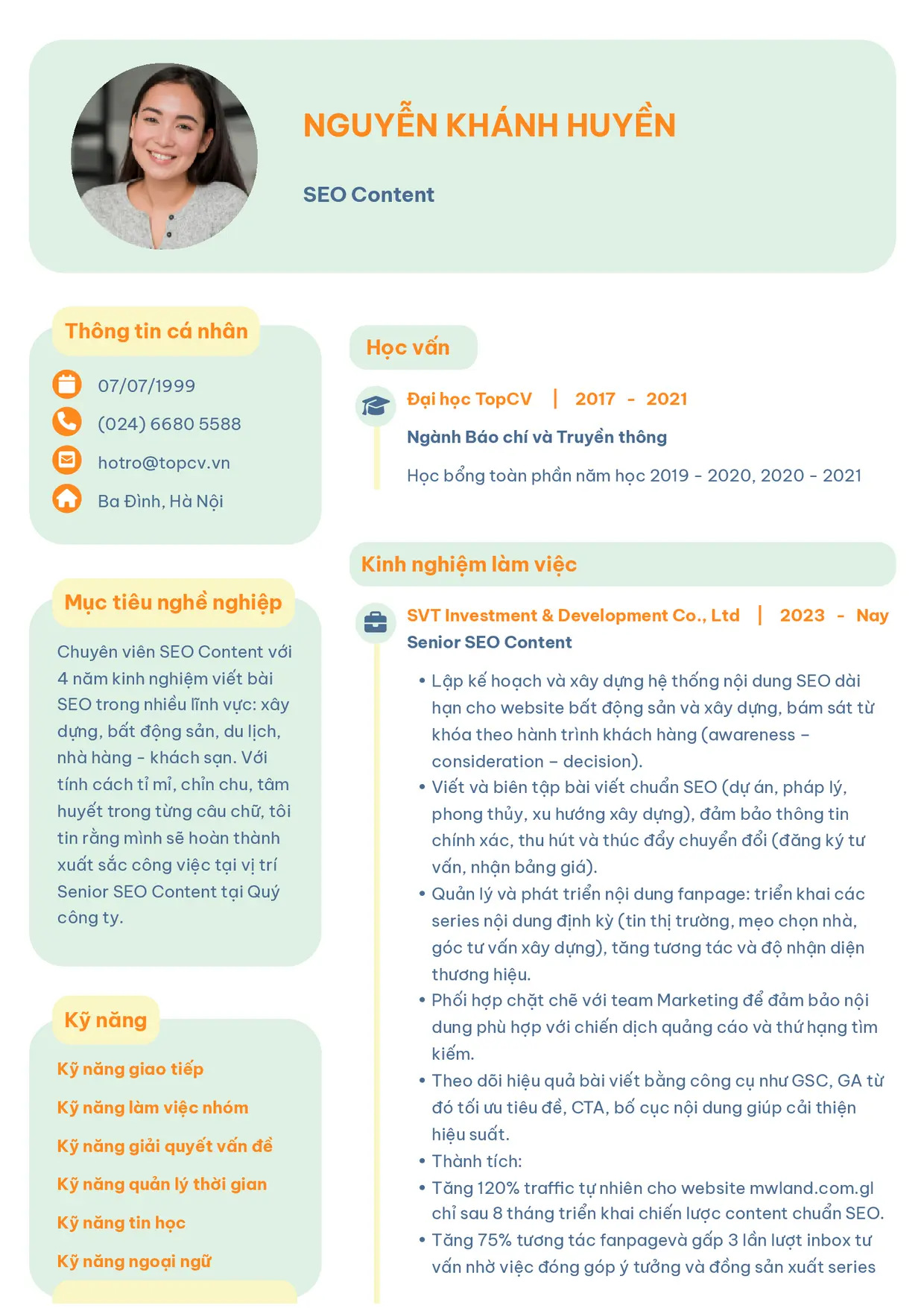 Mẫu CV SEO Content style Basic 3