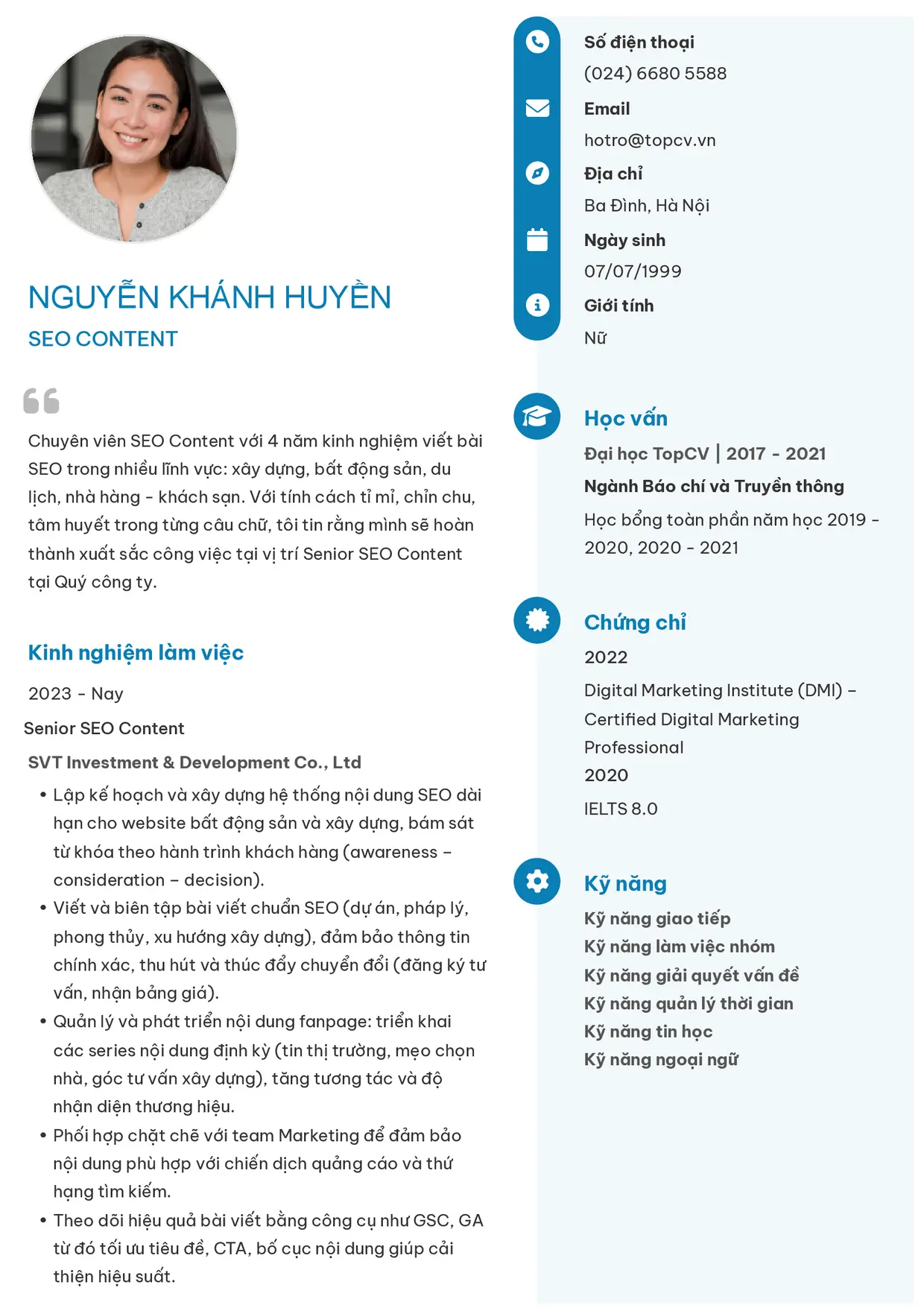 Mẫu CV SEO Content style Basic 4