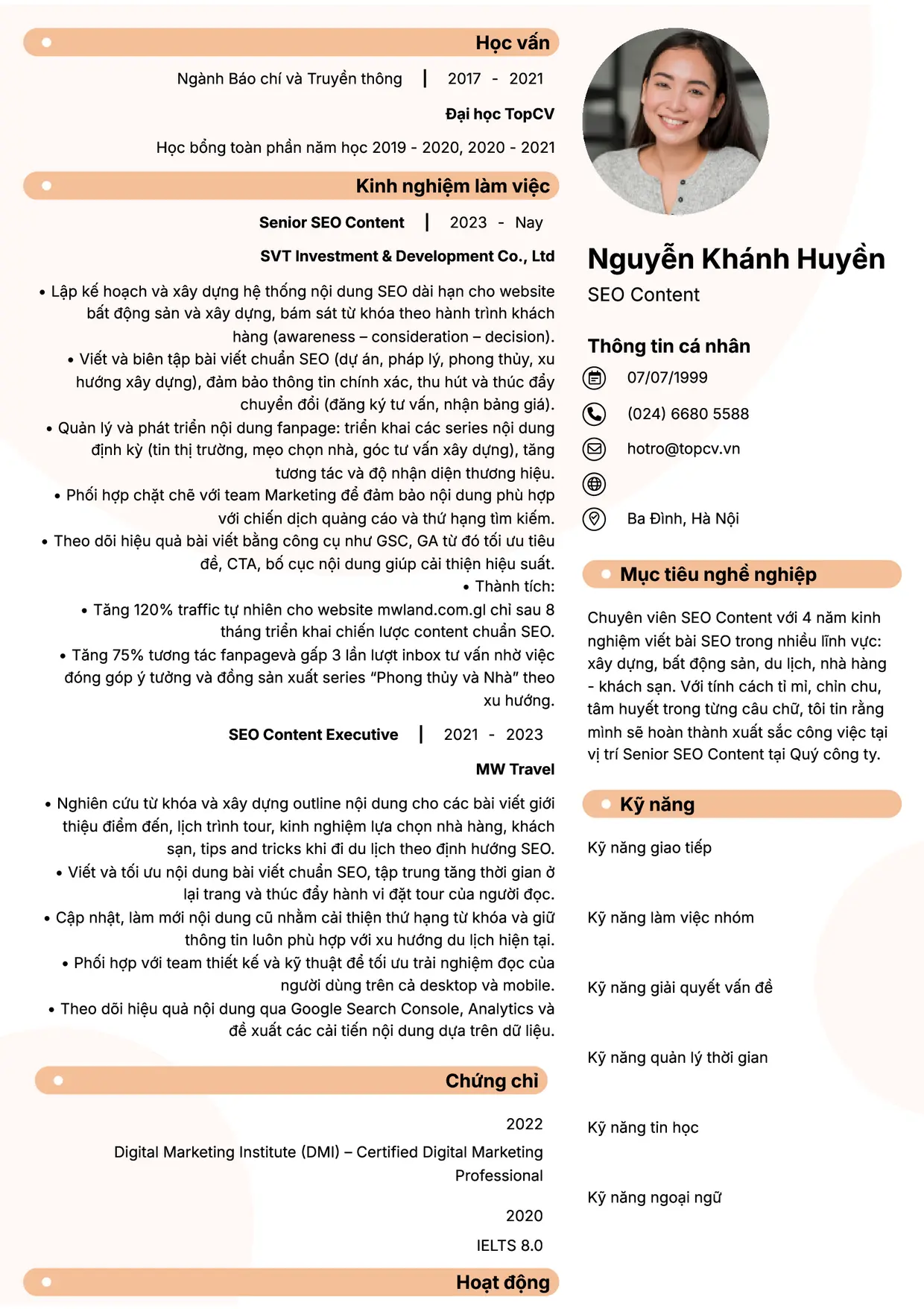 Mẫu CV SEO Content style Basic 5