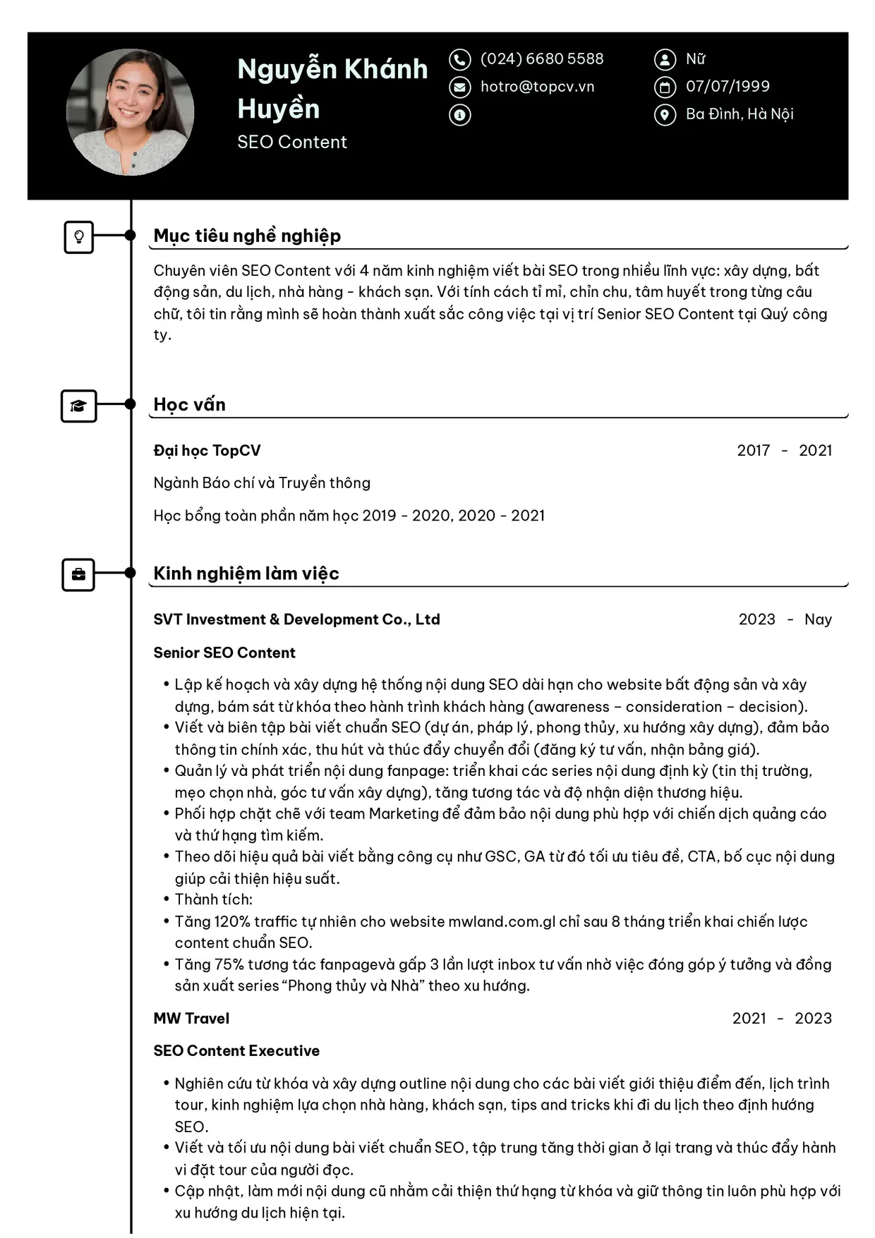 Mẫu CV SEO Content style Cao Cấp