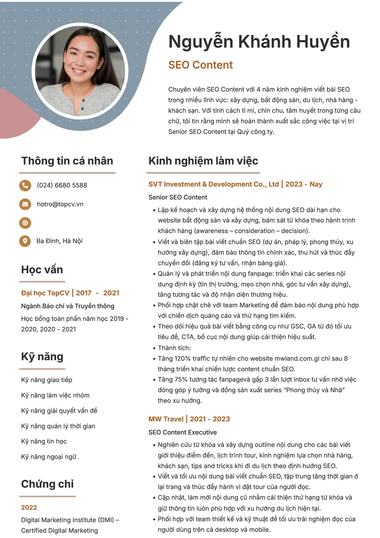 Mẫu CV SEO Content style Sáng tạo
