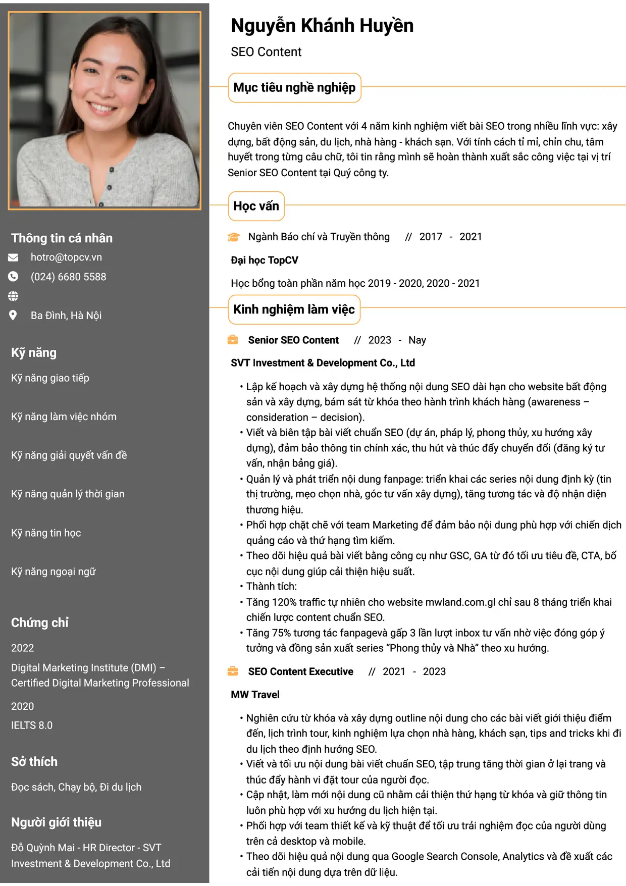 Mẫu CV SEO Content style Thành đạt