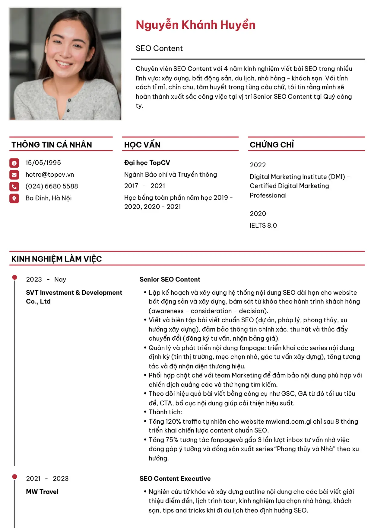 Mẫu CV SEO Content style Thanh lịch