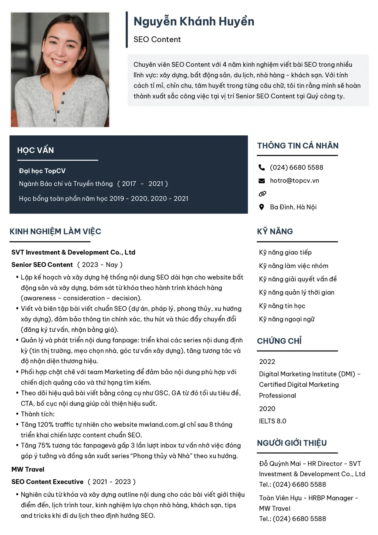 Mẫu CV SEO Content style Tối giản 2