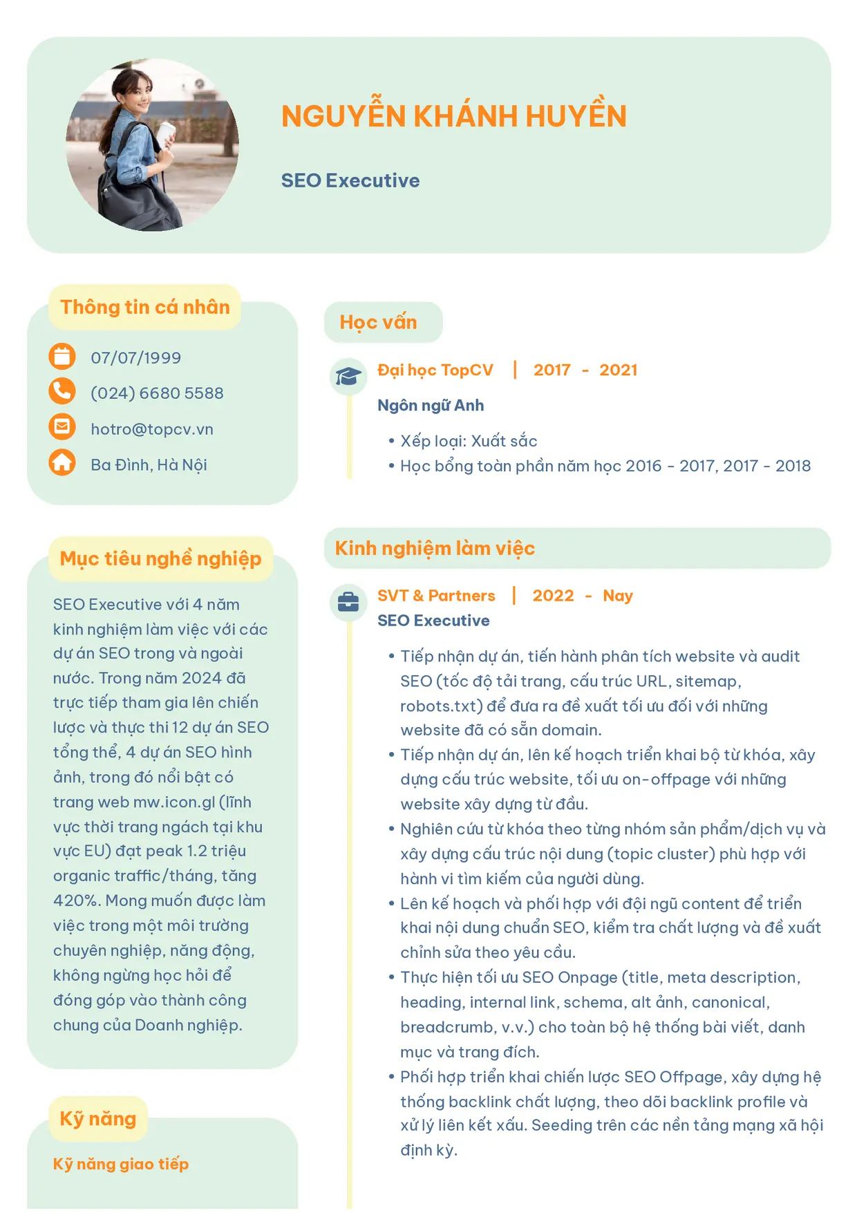 Mẫu CV SEO Executive style Basic 3
