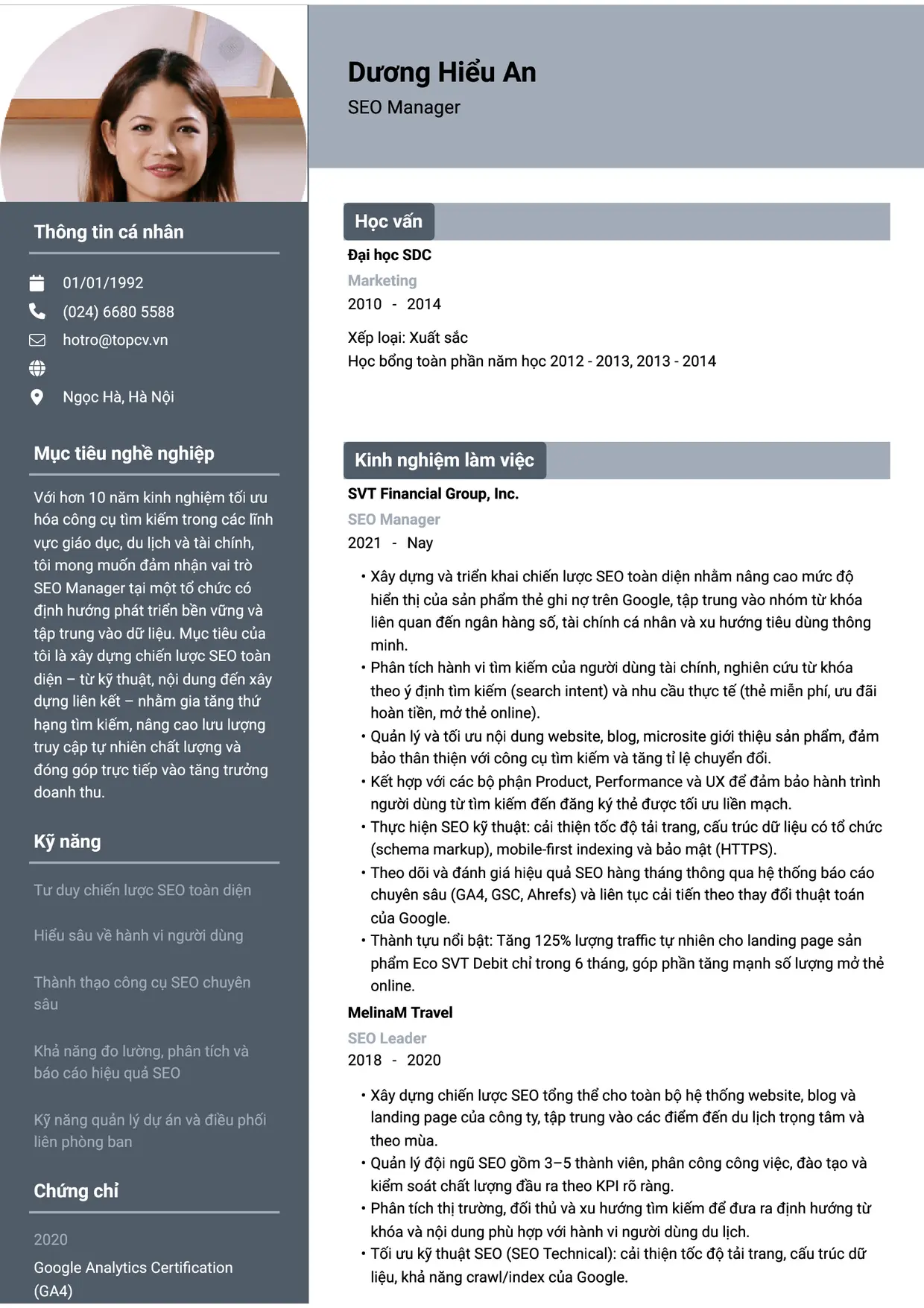 Mẫu CV SEO Manager style Basic 1
