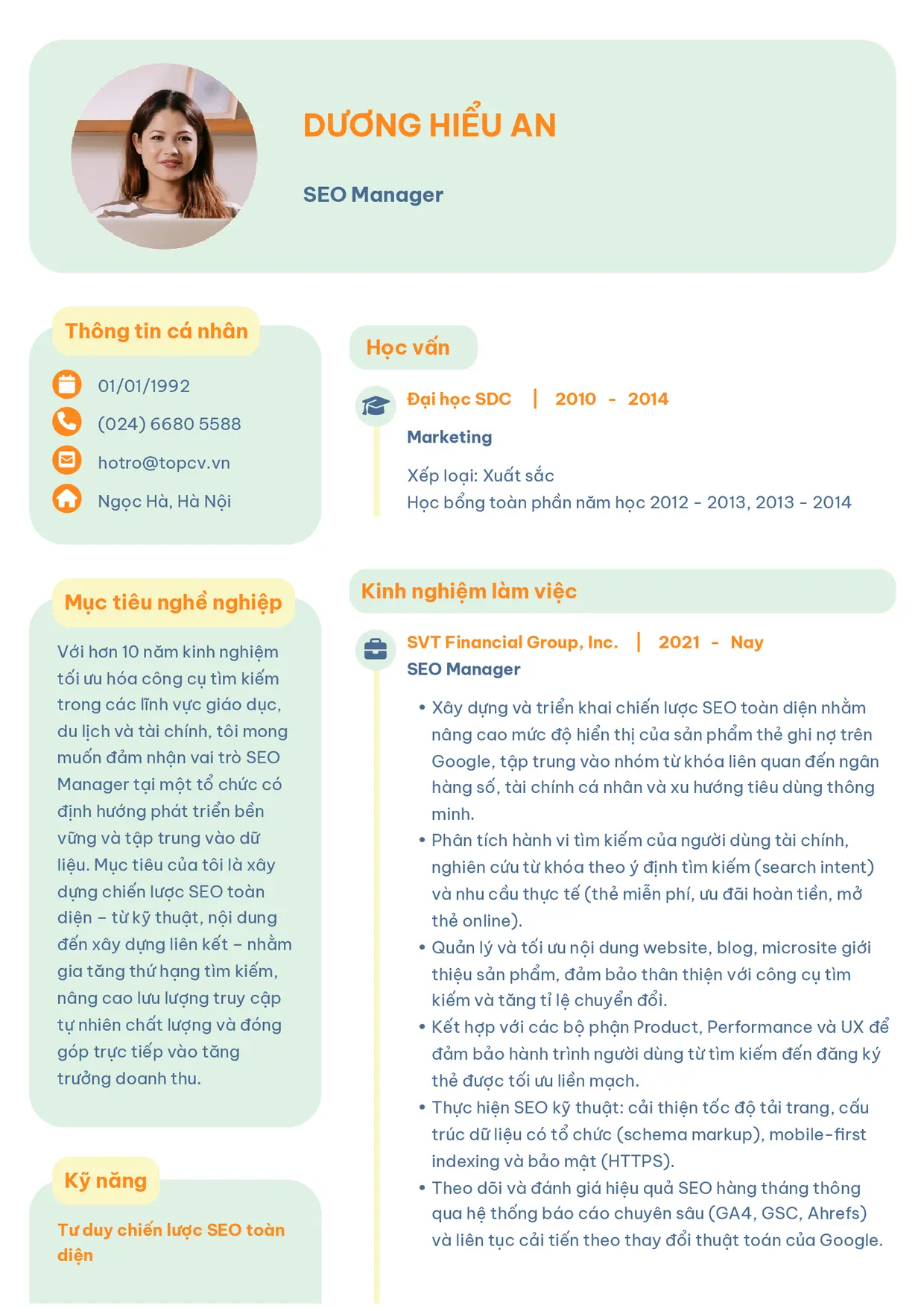 Mẫu CV SEO Manager style Basic 3