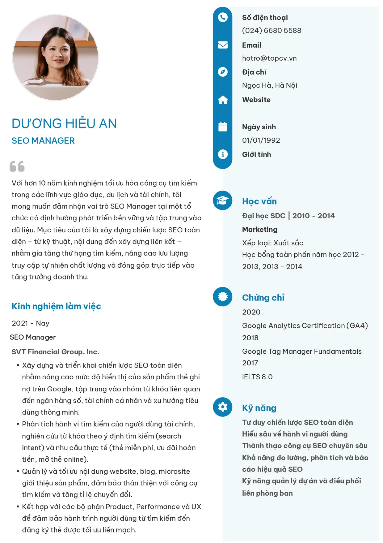 Mẫu CV SEO Manager style Basic 4