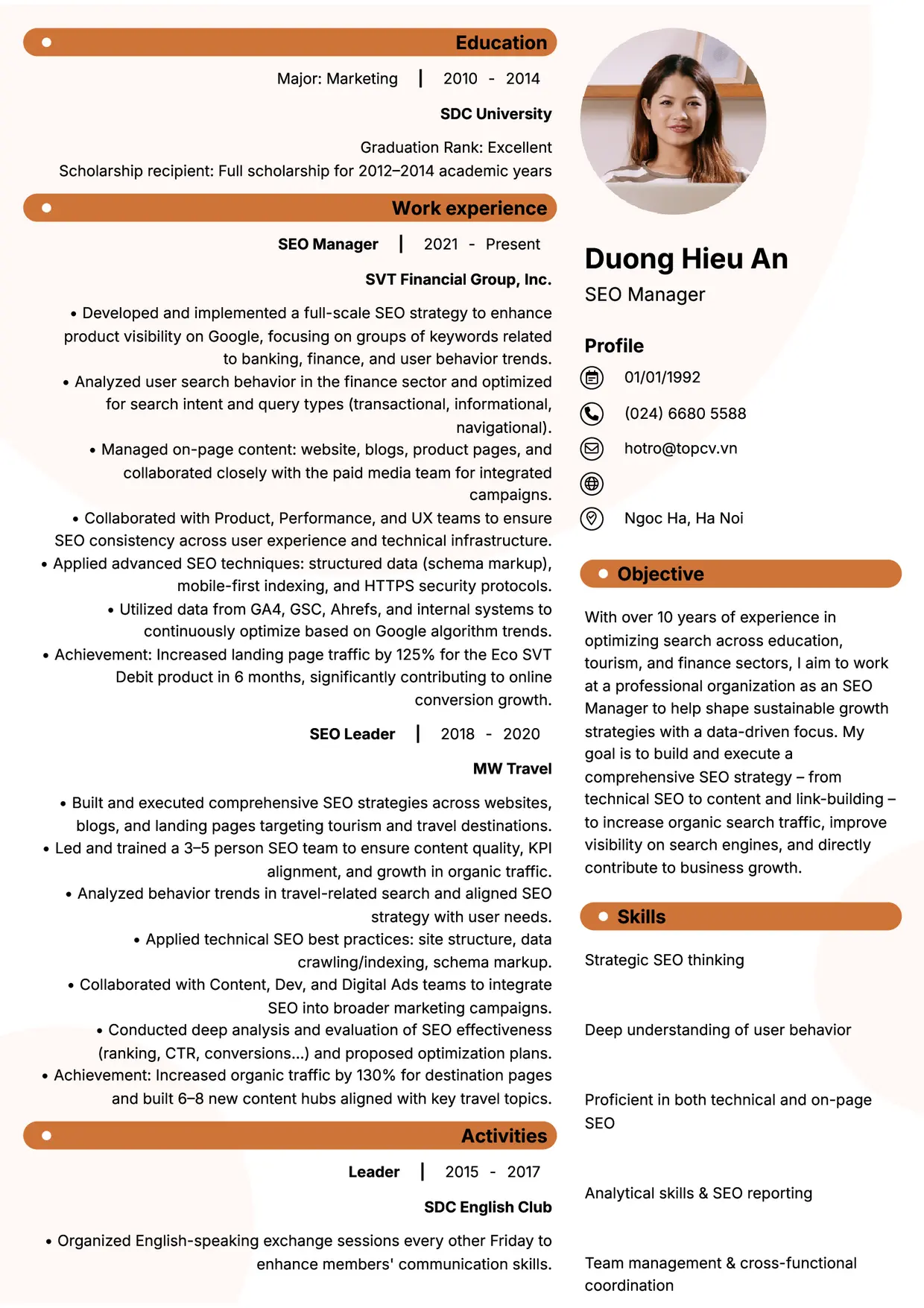 Mẫu CV xin việc SEO Manager style Basic 5