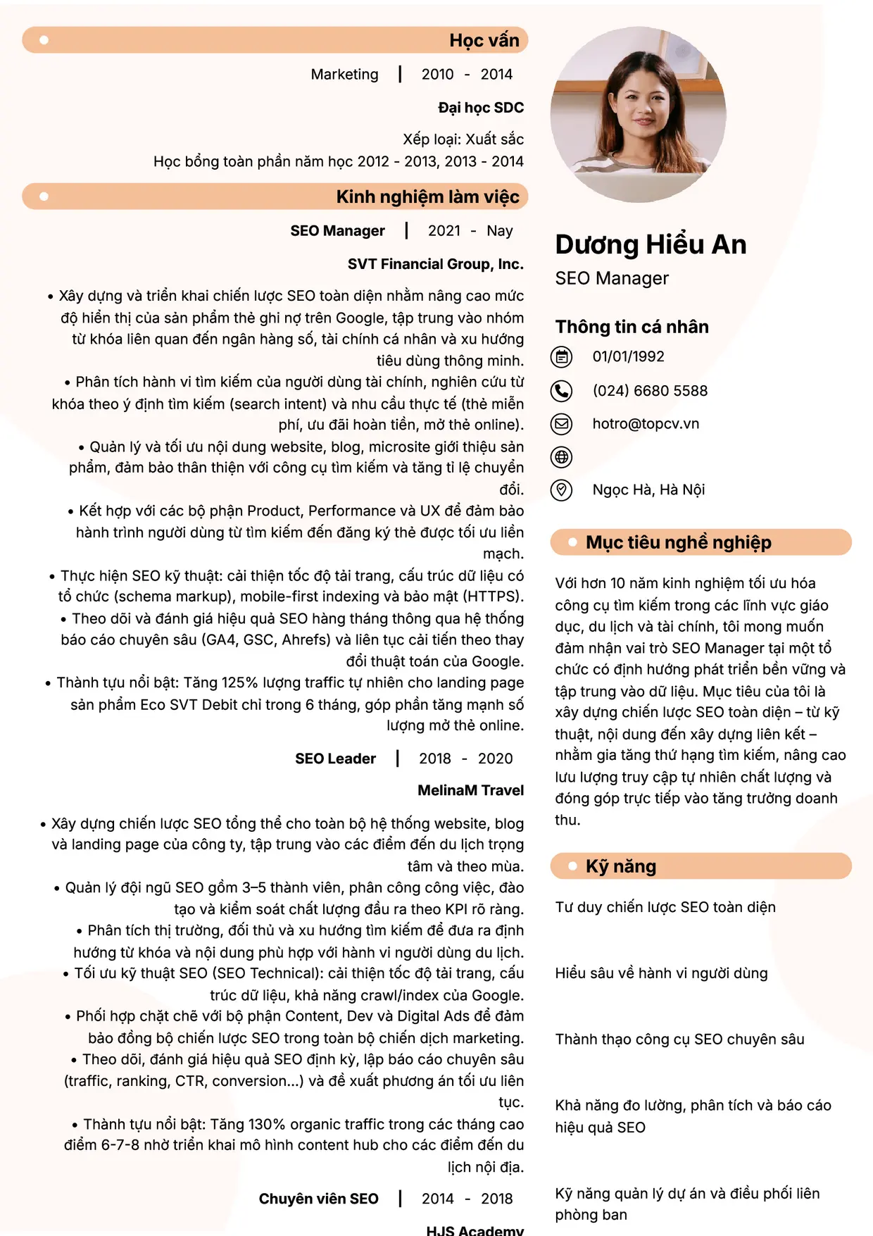 Mẫu CV SEO Manager style Basic 5