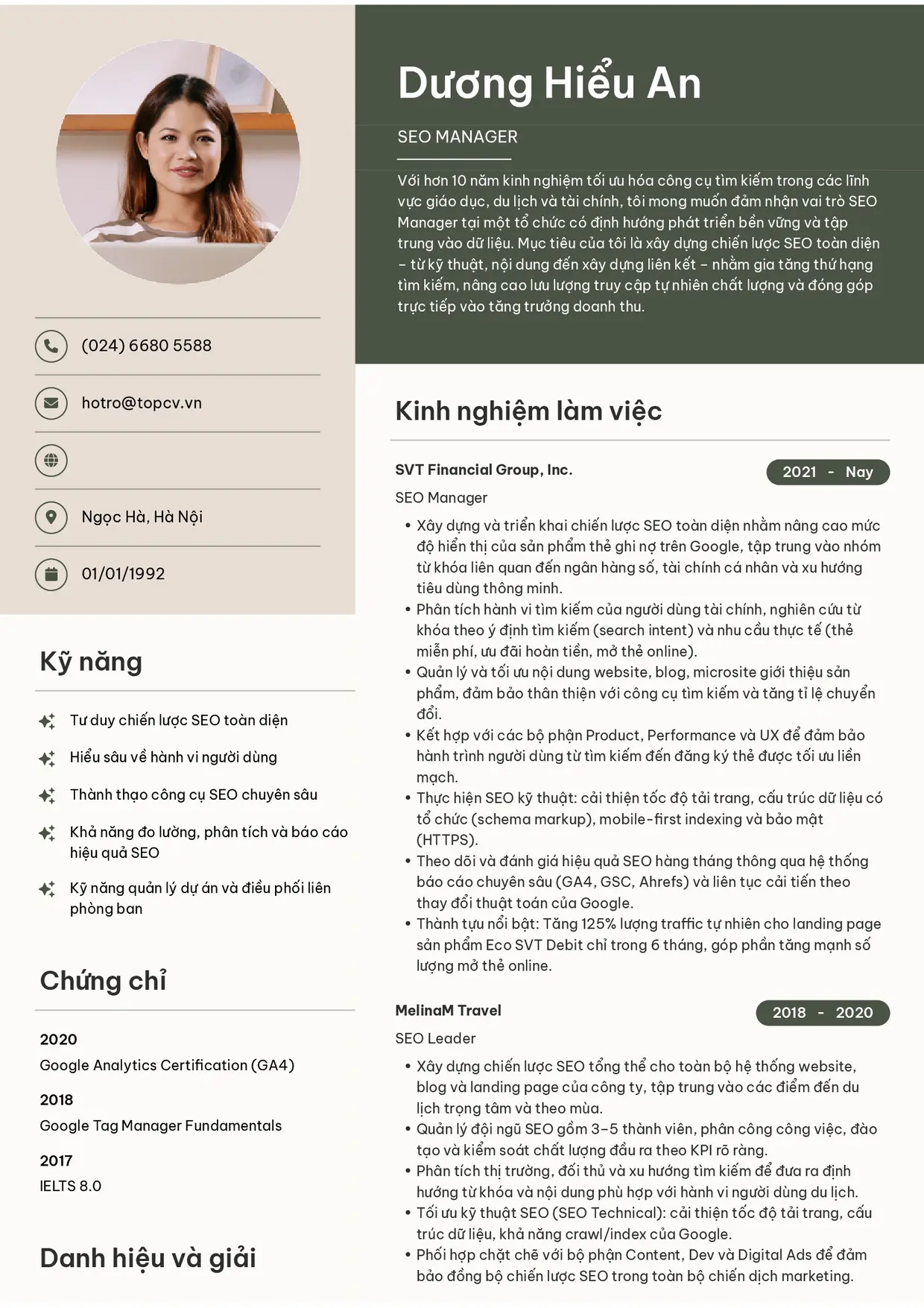 Mẫu CV SEO Manager style Bright