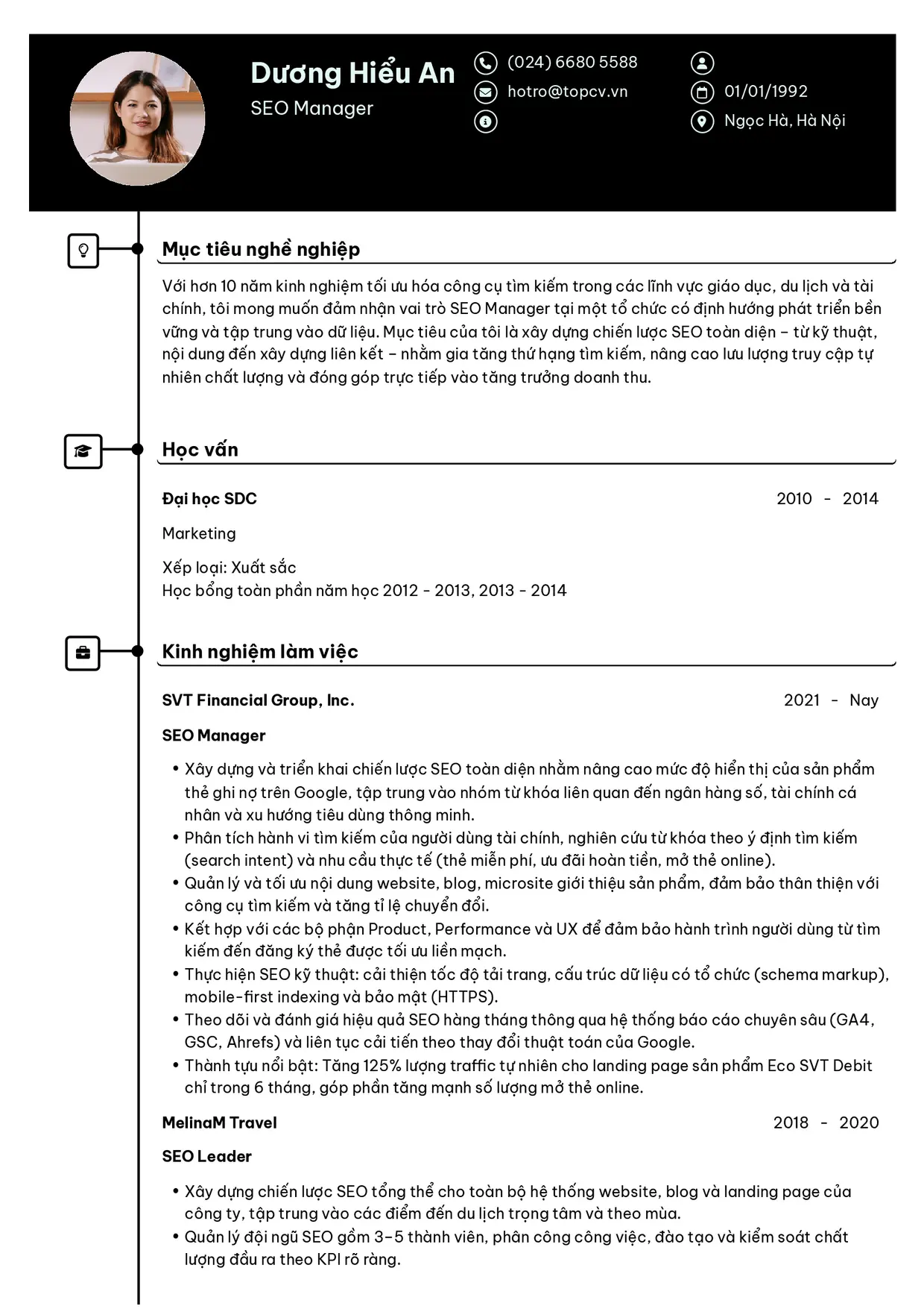Mẫu CV SEO Manager style Cao Cấp