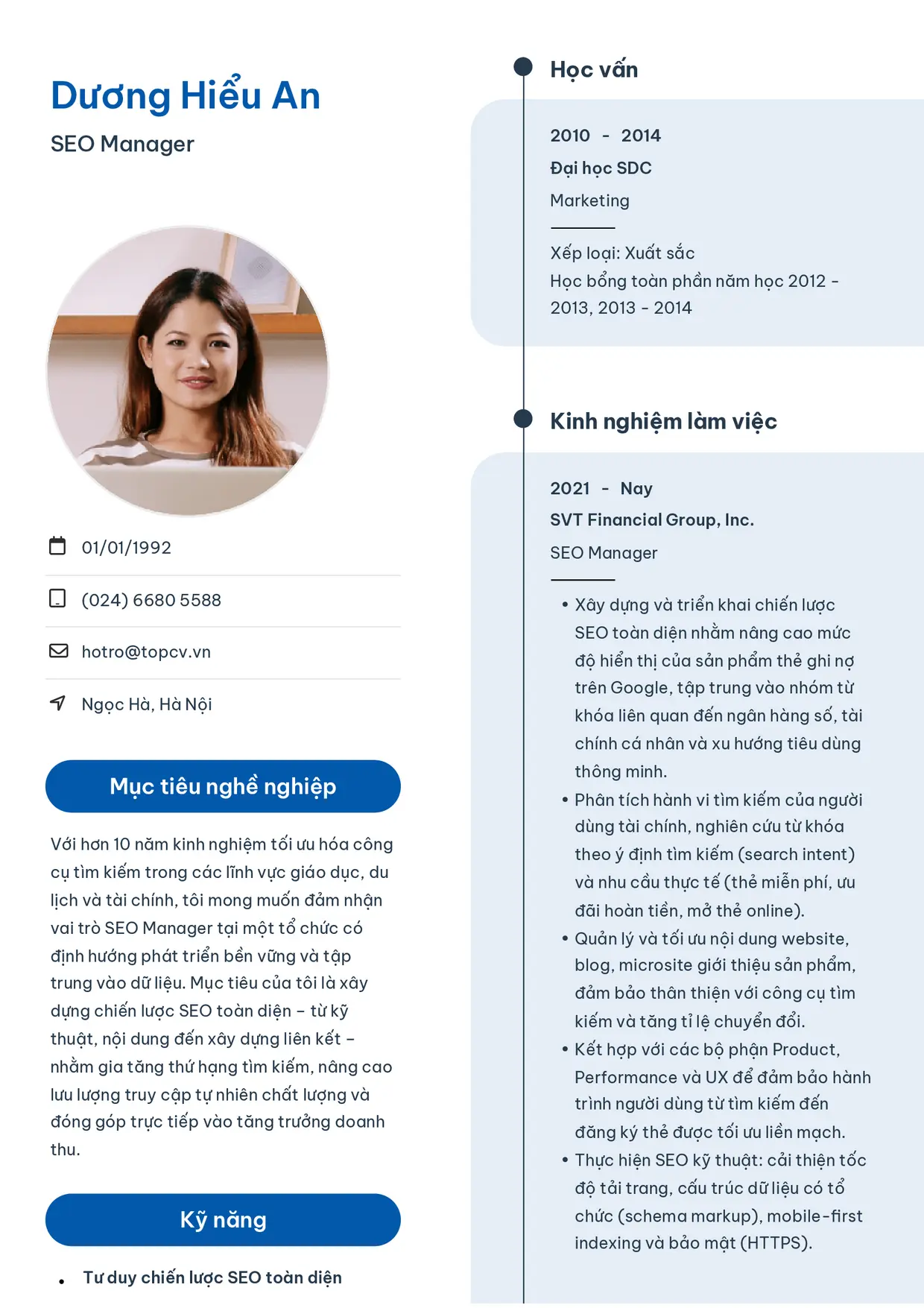 Mẫu CV SEO Manager style Sinh viên 3