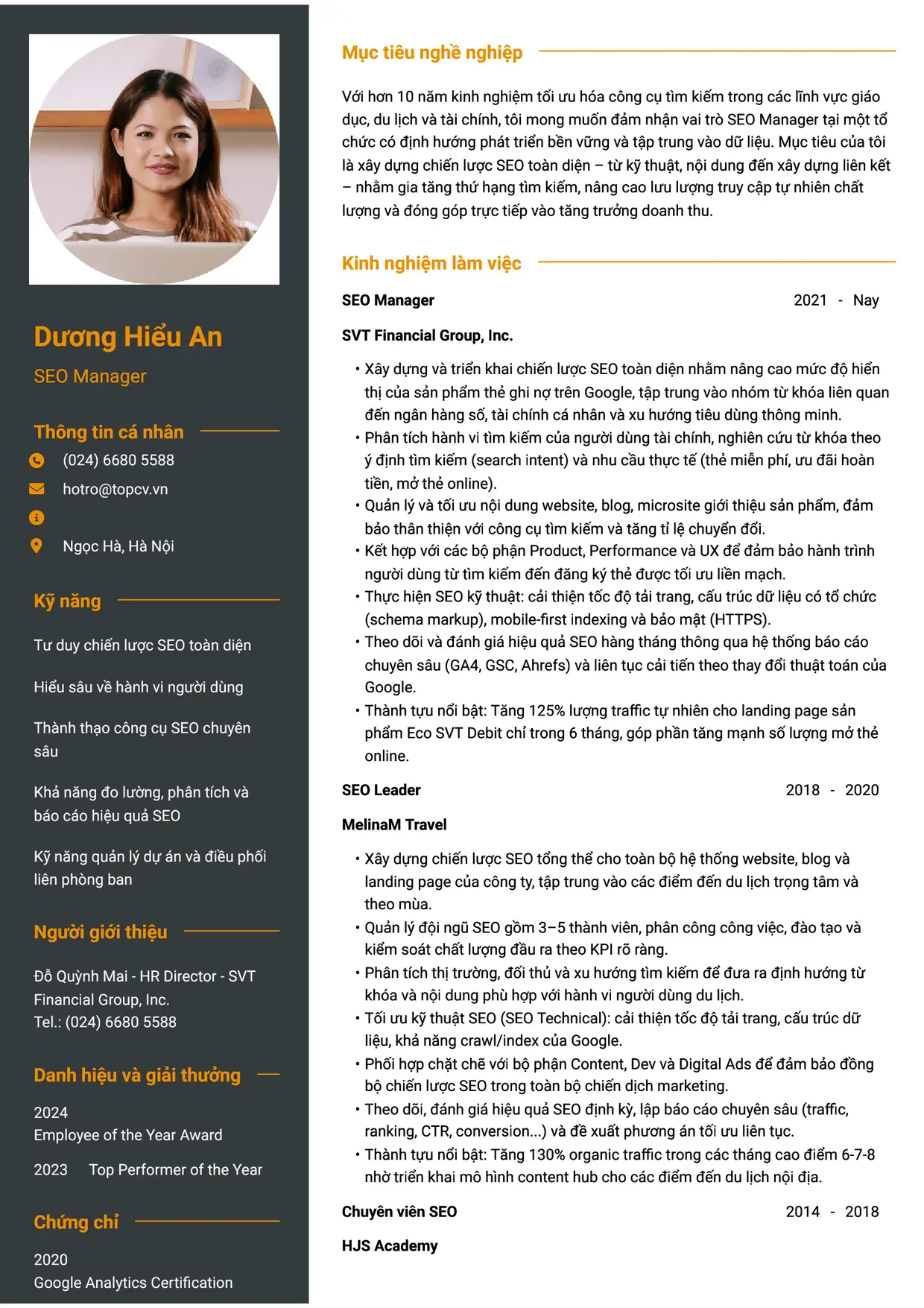 Mẫu CV SEO Manager style Tham vọng