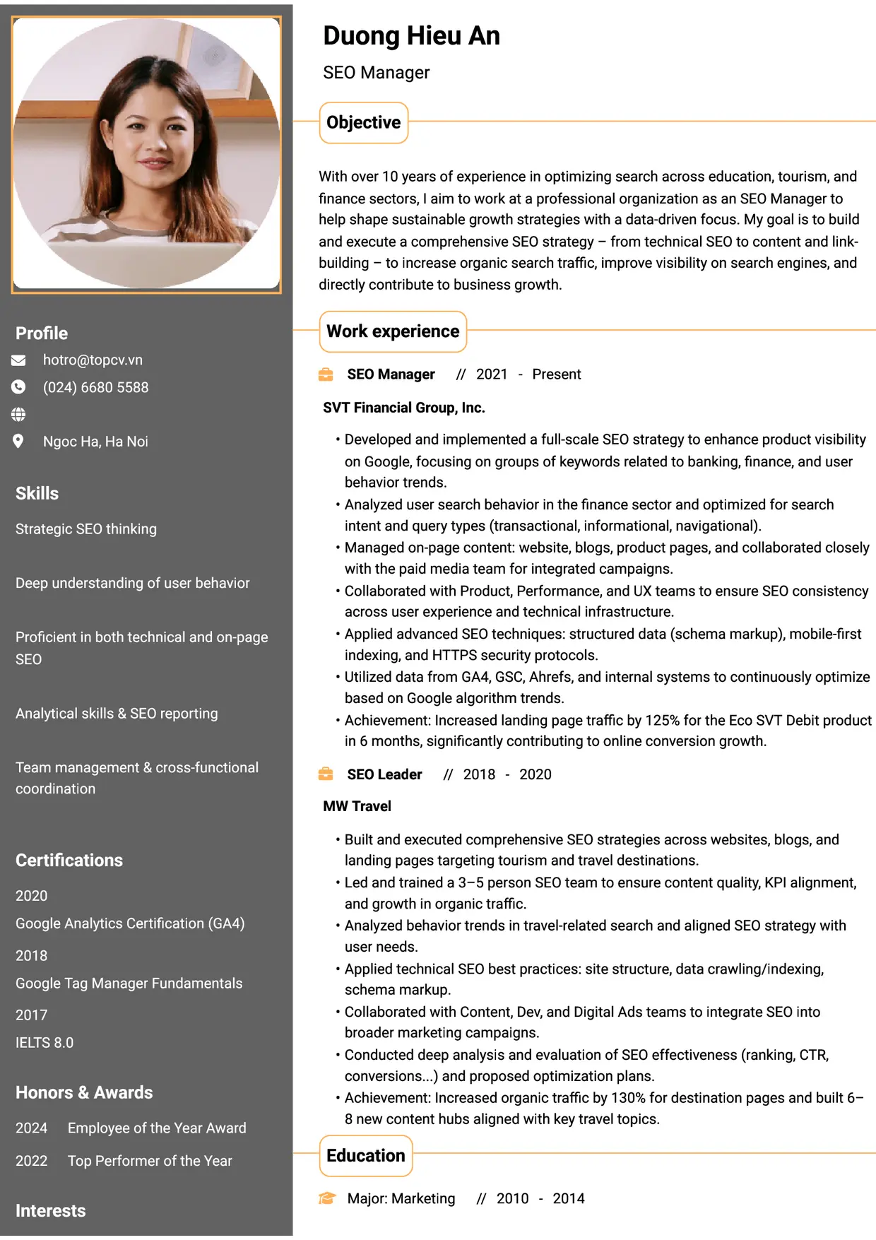 Mẫu CV xin việc SEO Manager style Thành đạt