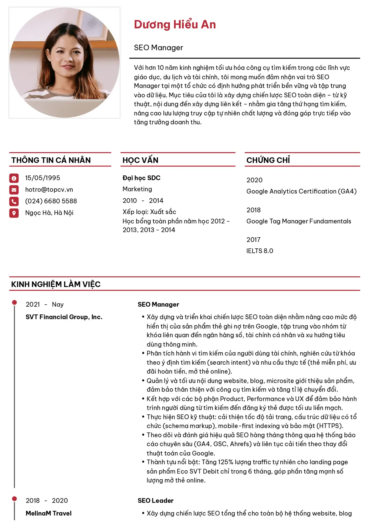Mẫu CV SEO Manager style Thanh lịch