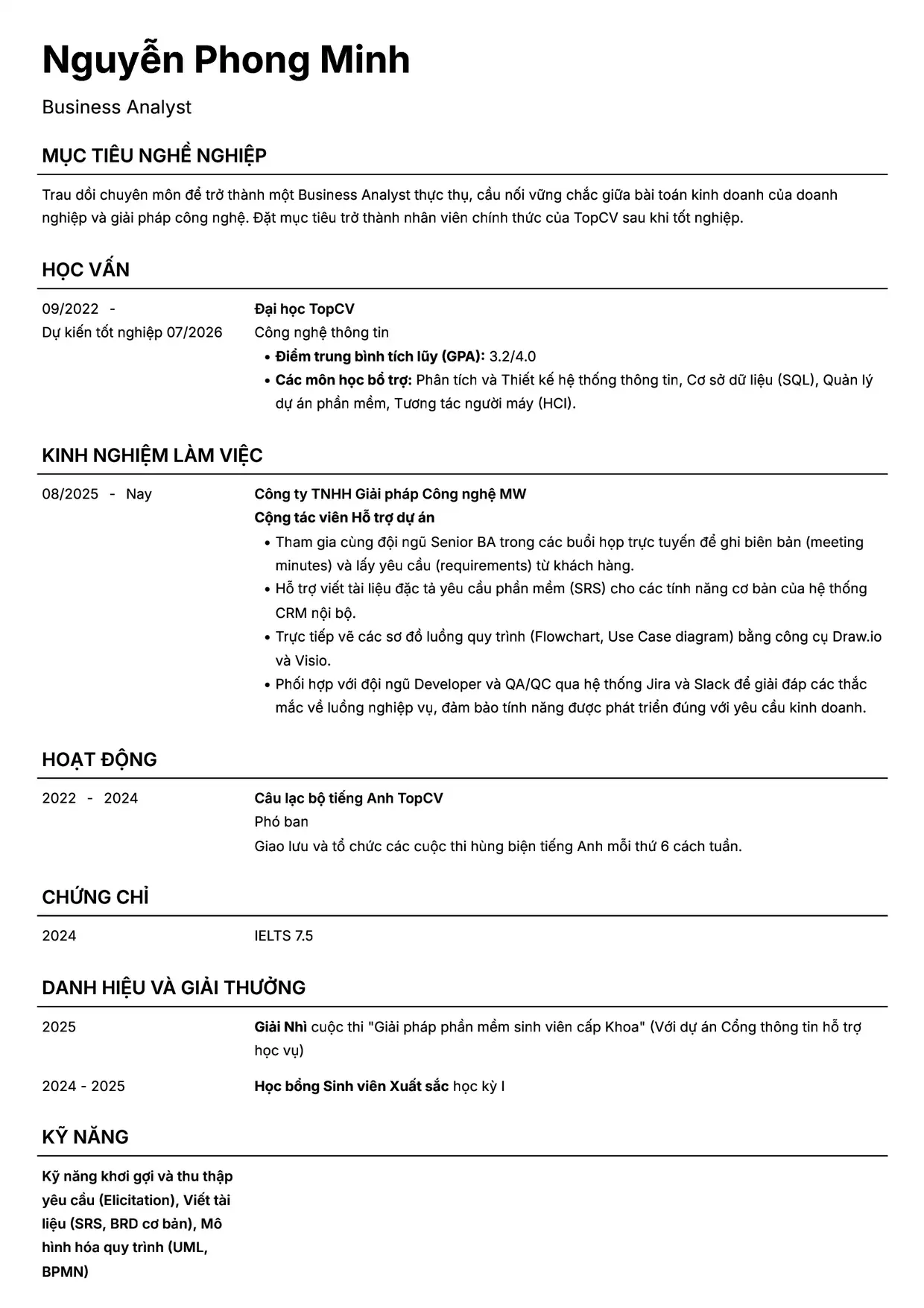 Mẫu CV xin việc Sinh viên style Headhunt