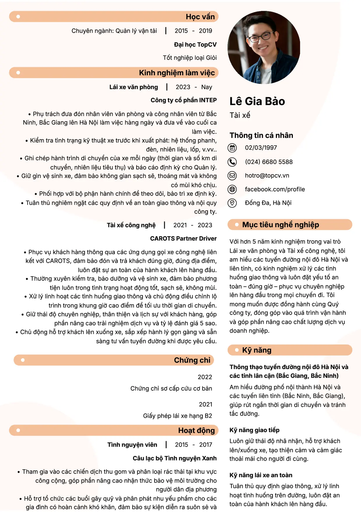 Mẫu CV xin việc Tài xế/Lái xe style Basic 5