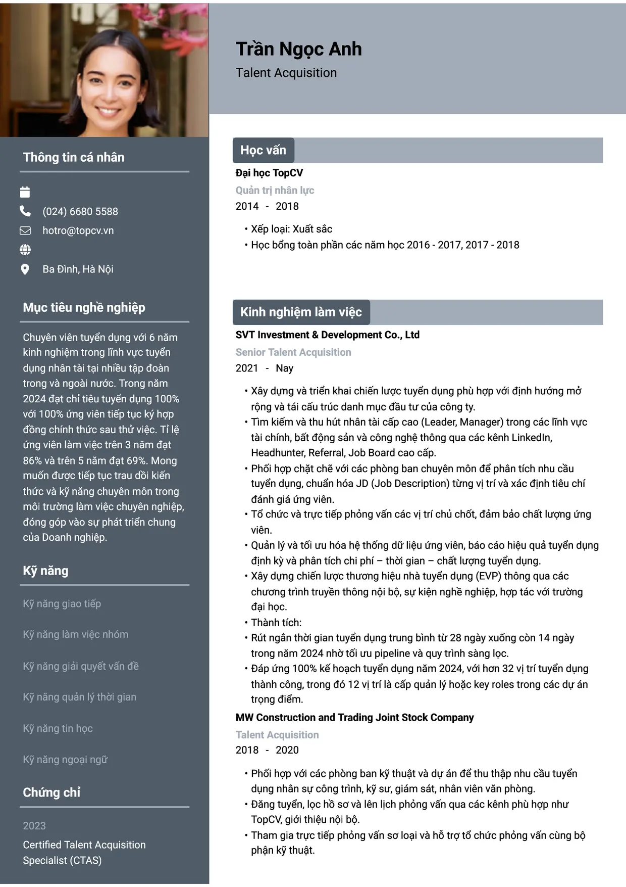 Mẫu CV xin việc Talent Acquisition style Basic 1