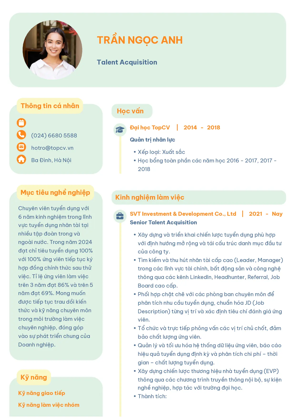 Mẫu CV xin việc Talent Acquisition style Basic 3