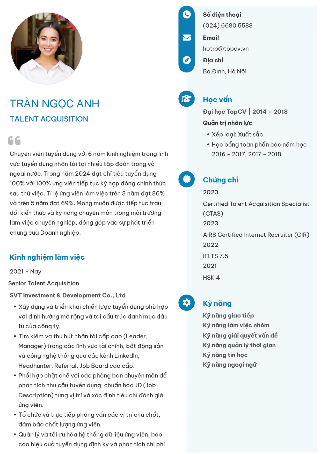 Mẫu CV xin việc Talent Acquisition style Basic 4