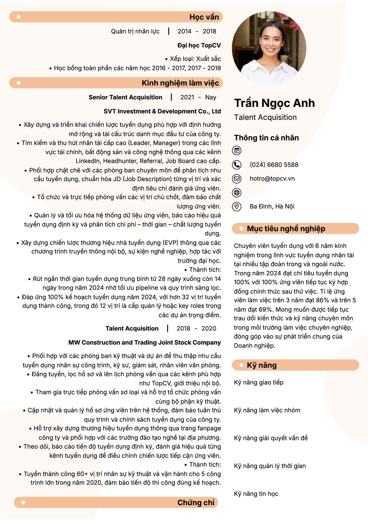 Mẫu CV xin việc Talent Acquisition style Basic 5