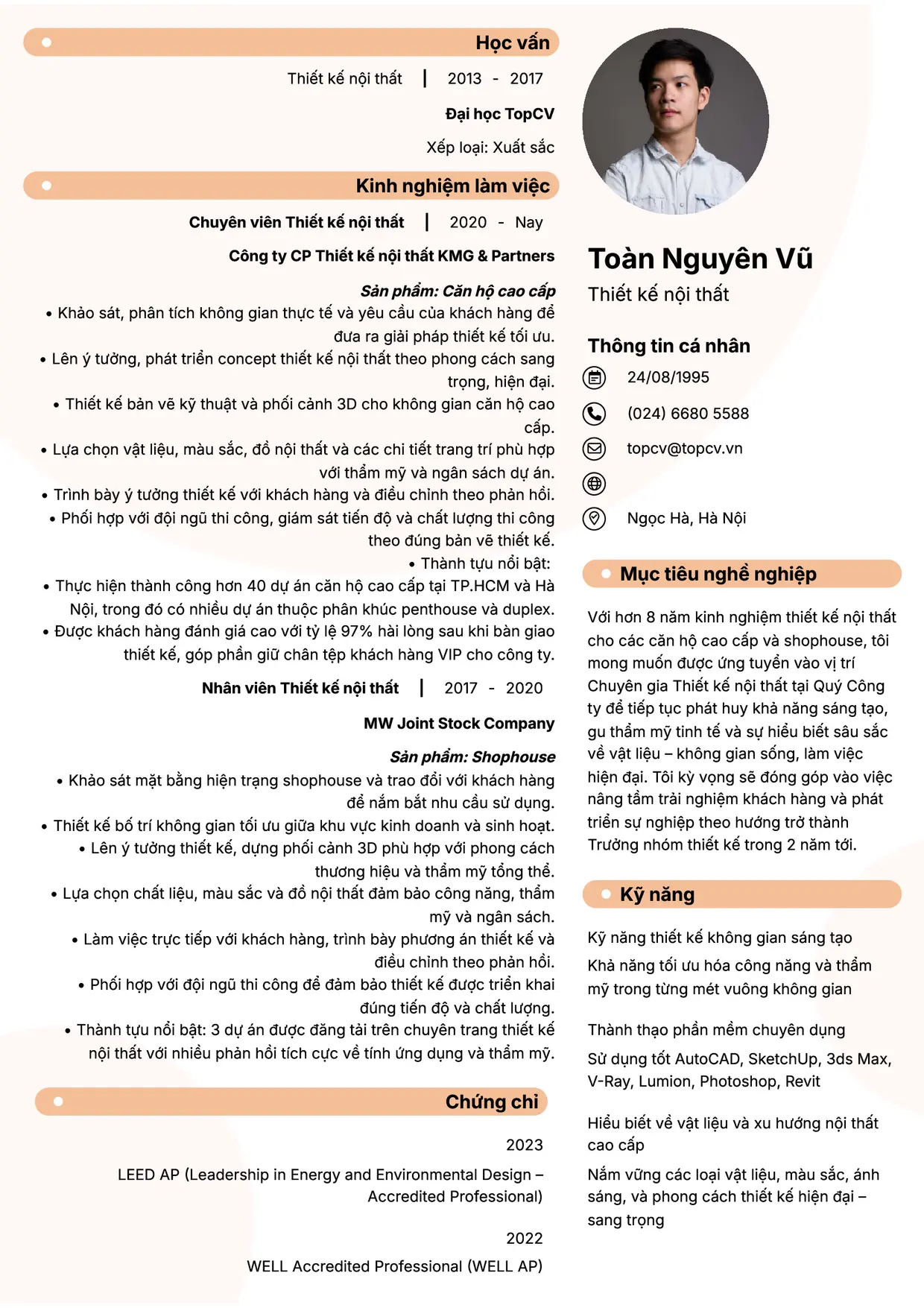 Mẫu CV xin việc Thiết kế nội thất style Basic 5