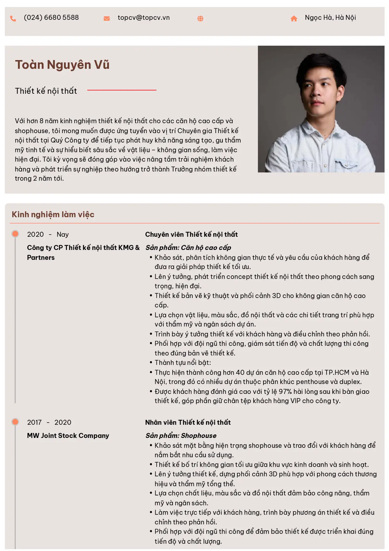 Mẫu CV xin việc Thiết kế nội thất style Trang trọng