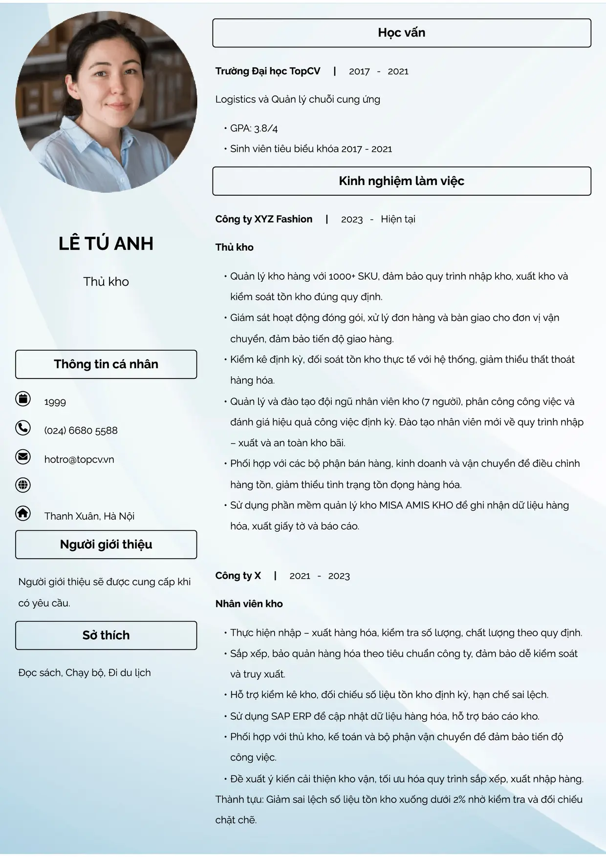 Mẫu CV Thủ kho style Đam mê