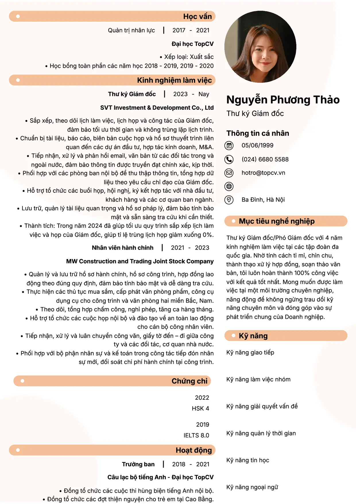 Mẫu CV Thư ký giám đốc style Basic 5