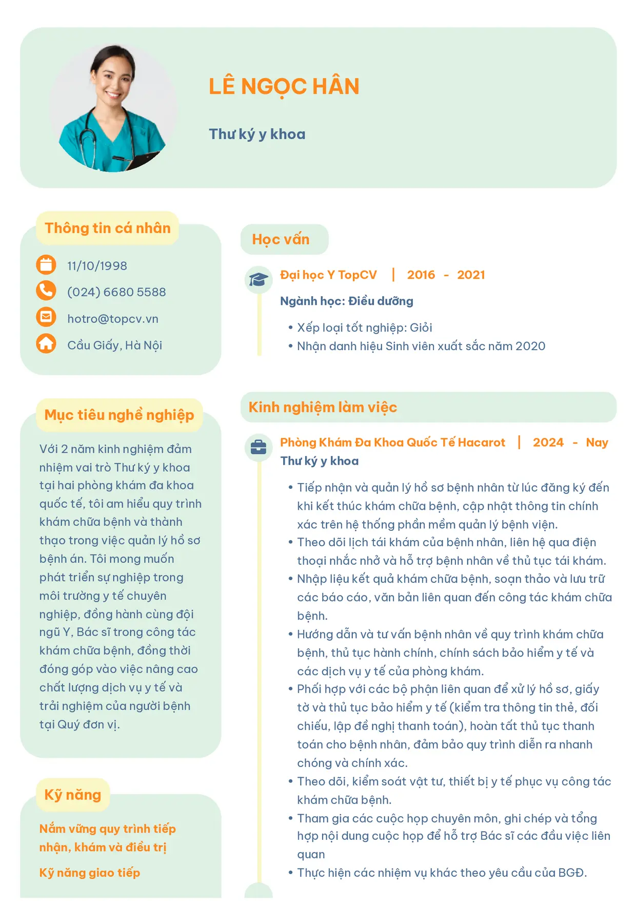 Mẫu CV Thư ký y khoa style Basic 3
