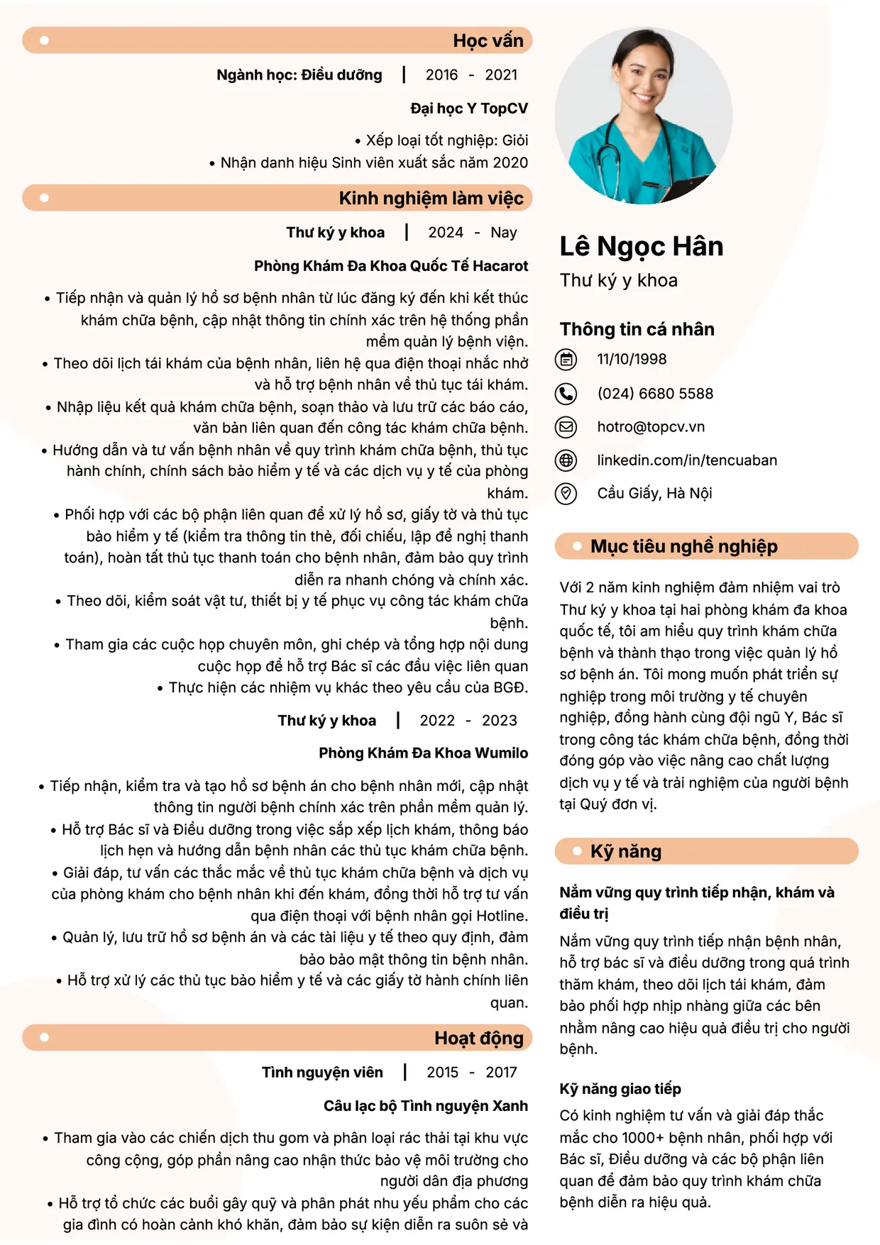 Mẫu CV Thư ký y khoa style Basic 5