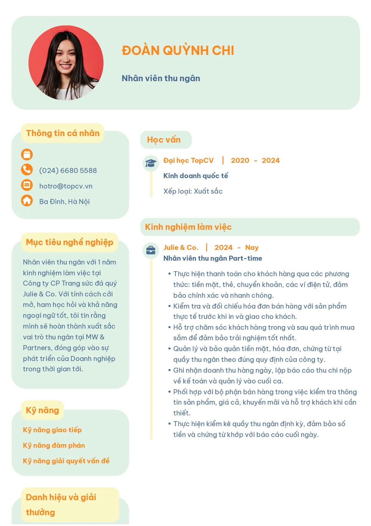 Mẫu CV xin việc Thu ngân style Basic 3