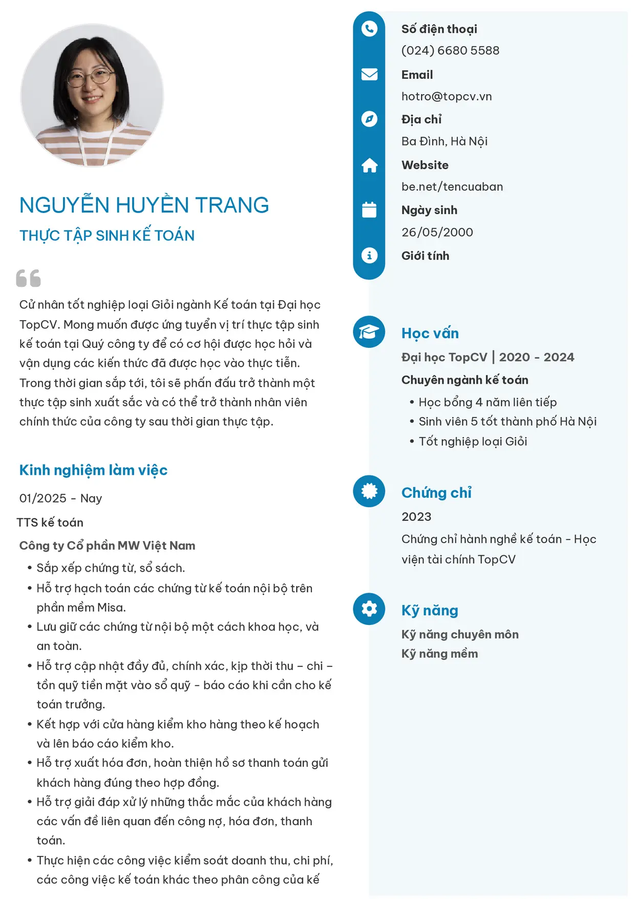 Mẫu CV Thực tập sinh kế toán style Basic 4