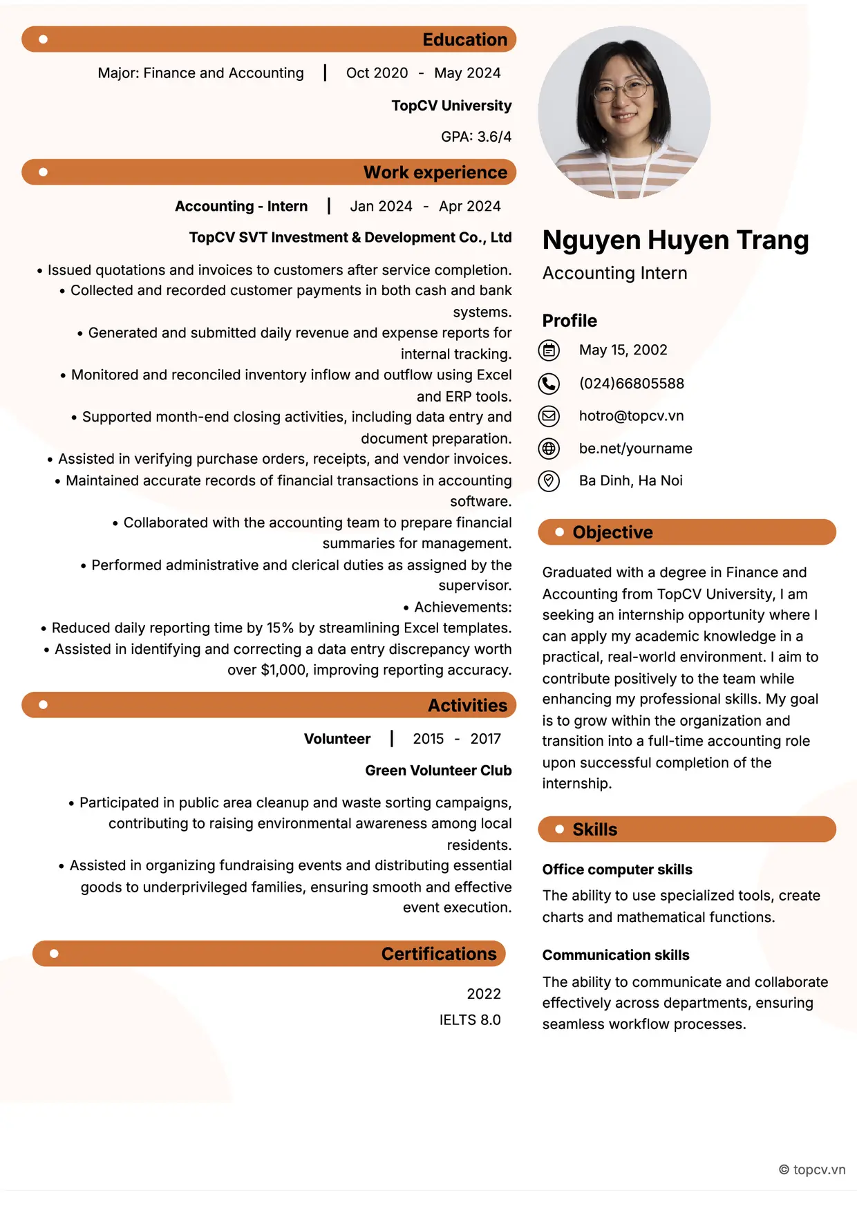 Mẫu CV xin việc Thực tập sinh kế toán style Basic 5