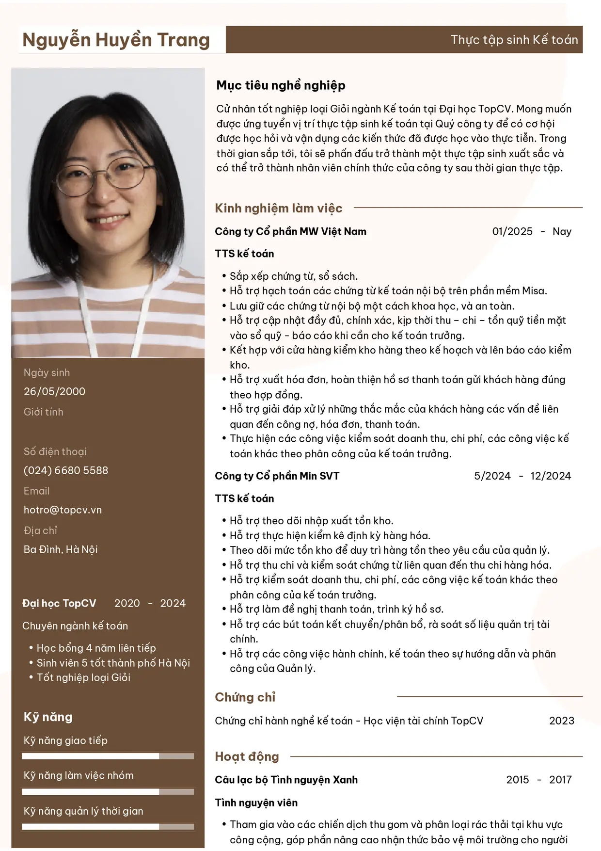 Mẫu CV Thực tập sinh kế toán style Chuyên Nghiệp 1