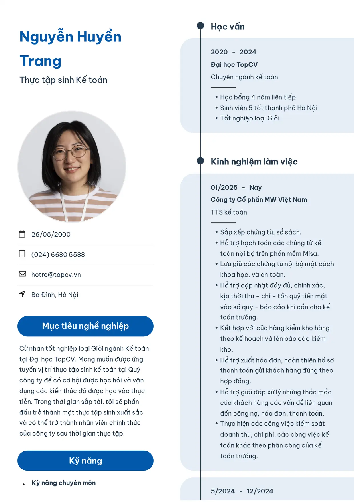 Mẫu CV Thực tập sinh kế toán style Sinh viên 3