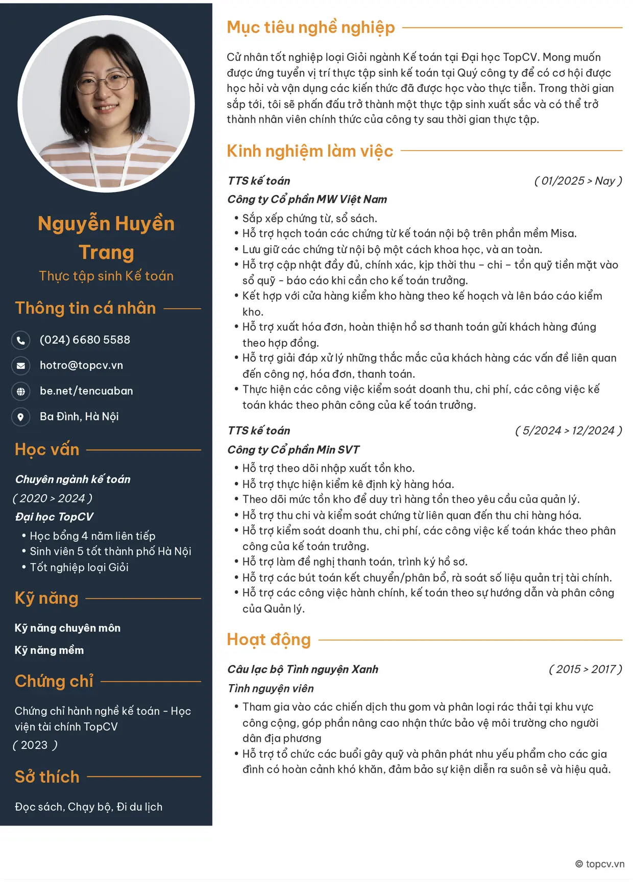 Mẫu CV Thực tập sinh kế toán style Tham vọng 1