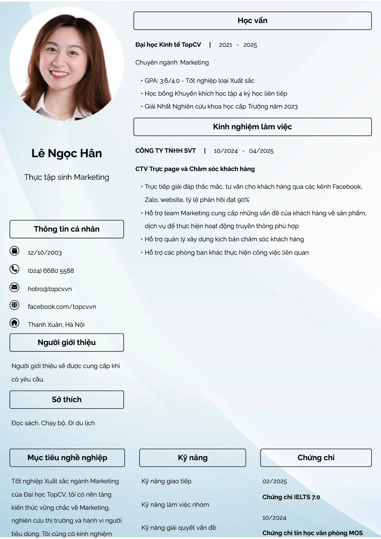 Mẫu CV xin việc Thực tập sinh style Đam mê