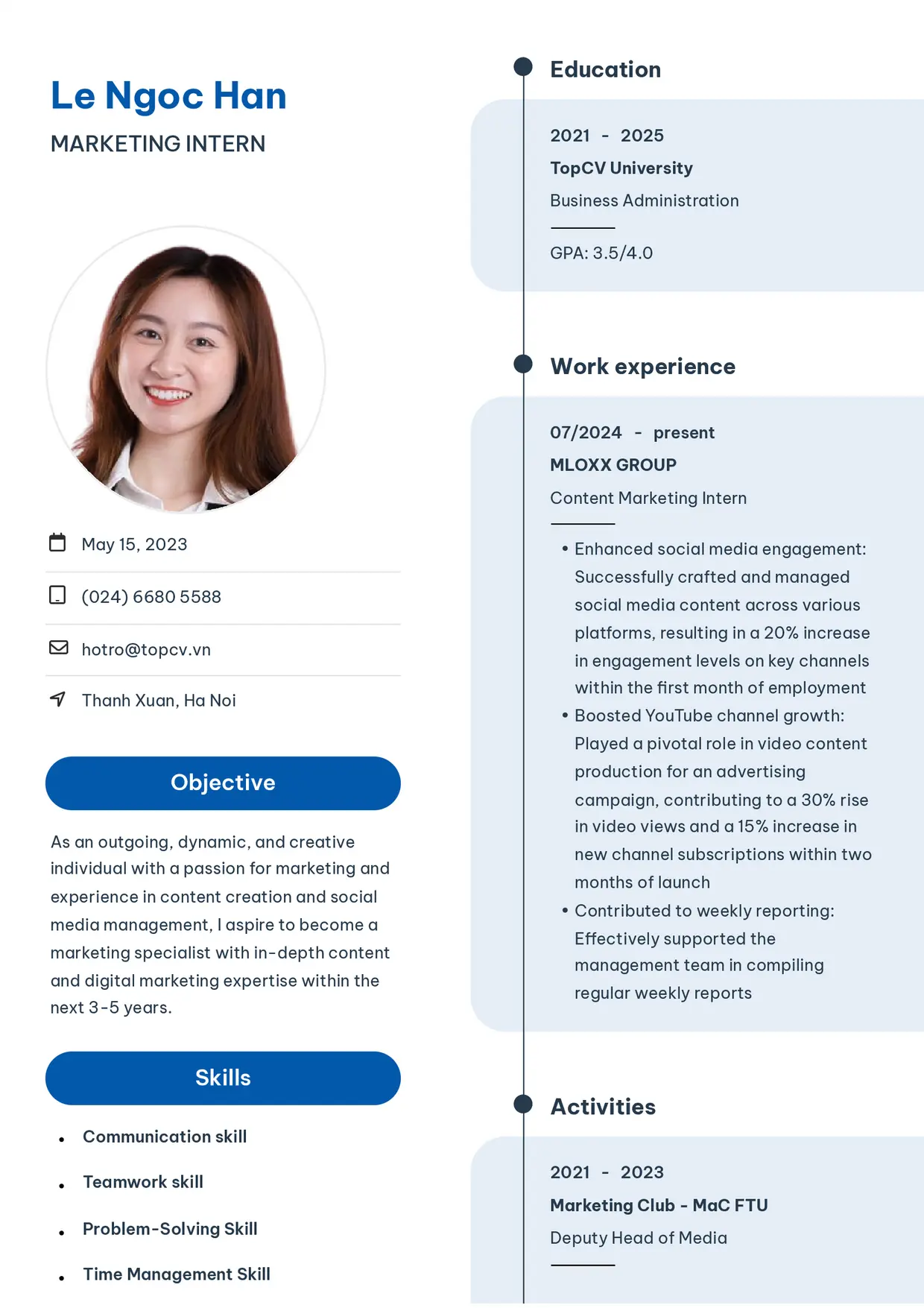 Mẫu CV xin việc Thực tập sinh style Sinh viên 3