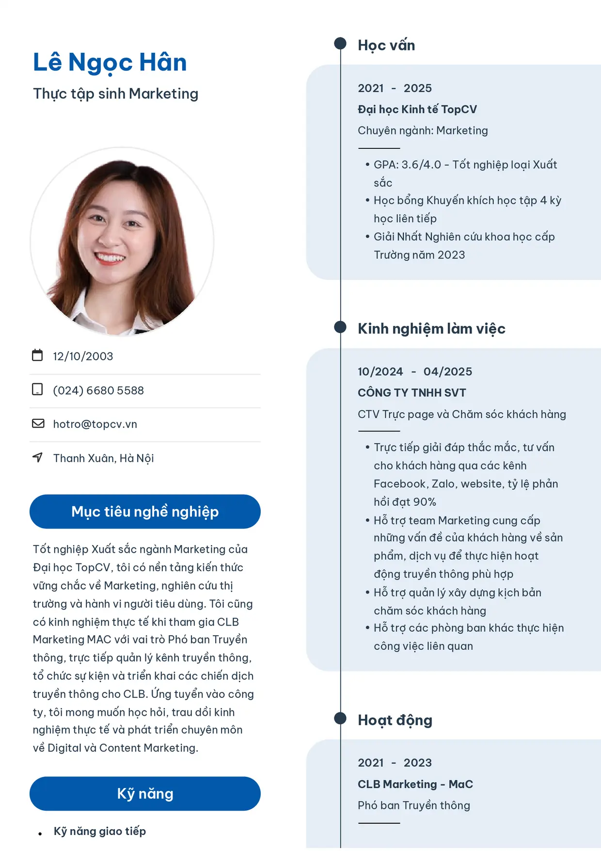 Mẫu CV xin việc Thực tập sinh style Sinh viên 3